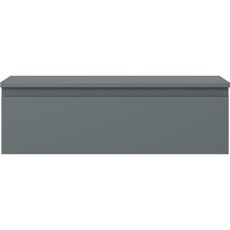 Underskap til servant i grafitt matt metall med én skuff, sett rett forfra med moderne design.