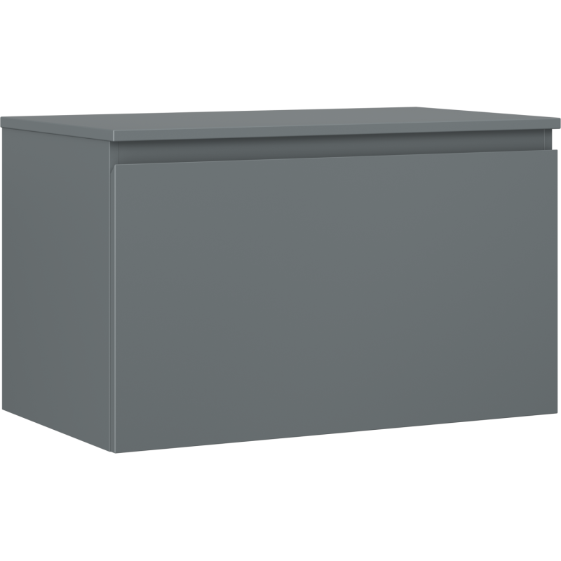 Servantskap 80 cm grafitt matt med én skuff, sett fra skrå vinkel, uten synlige håndtak.