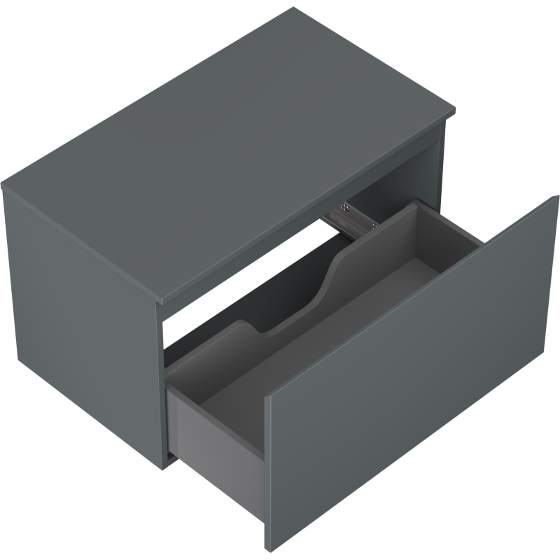 Servantskap uten vask 80 cm grafitt matt med én stor uttrekt skuff og integrert romdeler.