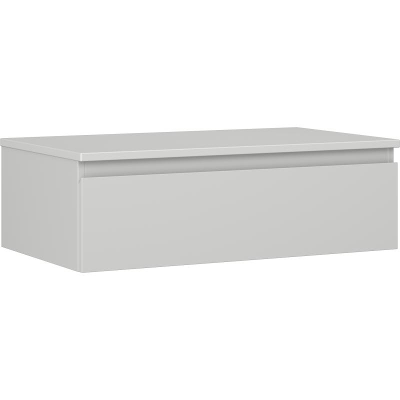 Servantskap 80 cm grå matt veggmontert med én skuff, vist fra skrått frontperspektiv.