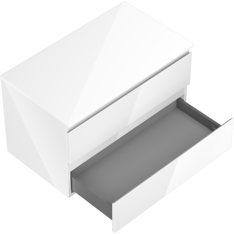 Servantskap til bad 80 cm Mexen Orio i hvit høyglans med stor skuff trukket ut.