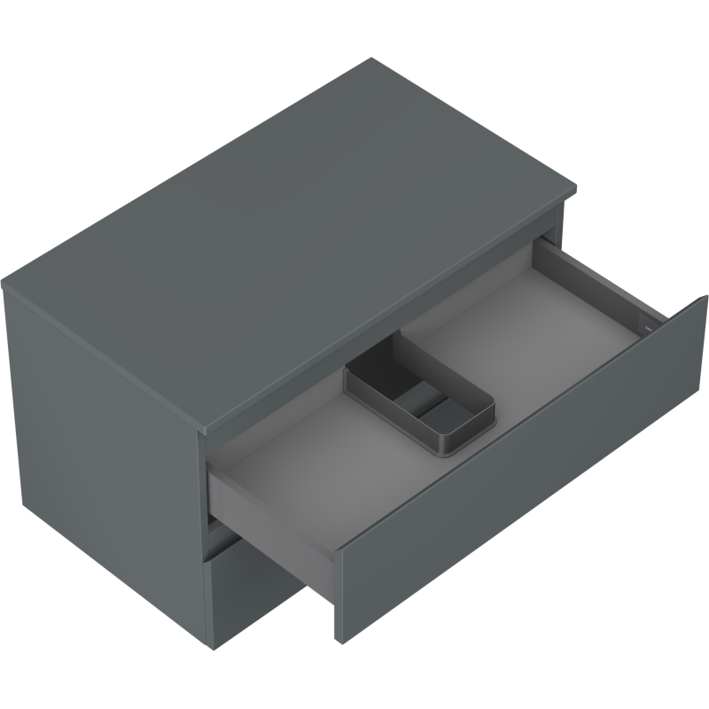 Servantskap uten vask 80 cm Mexen Orio i grafitt matt med åpen skuff og oppbevaringsboks.