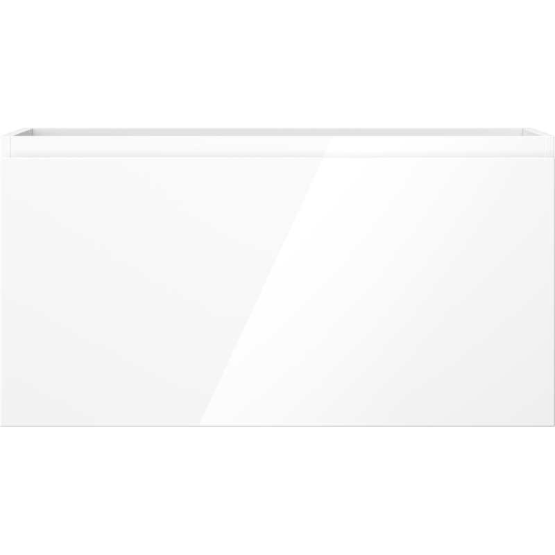 Underskap til servant i hvit høyglans, rektangulær front uten håndtak, sett rett forfra.