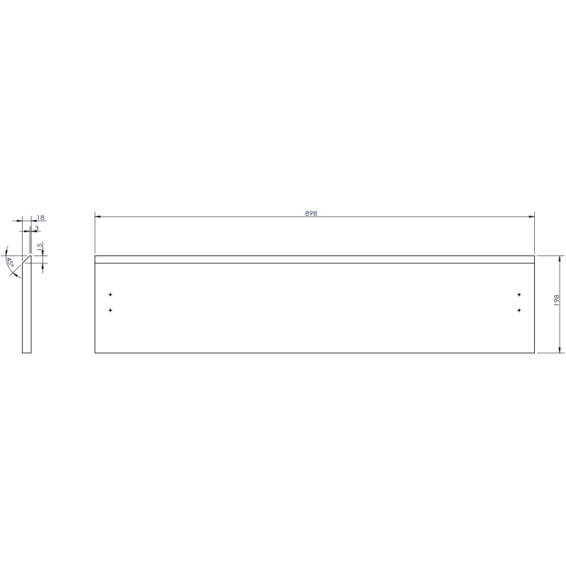 Servantskap teknisk tegning av Mexen Orio 90 cm panel med mål og detaljerte vinkler.