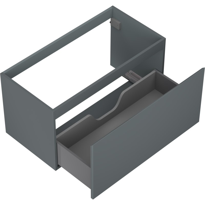 Servantskap uten vask 90 cm grafitt matt med åpen skuff og utsparing for rør.