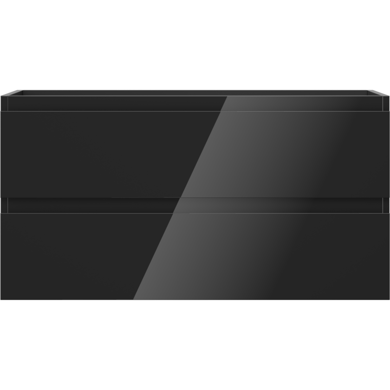 Underskap til servant Mexen Orio 90 cm i svart høyglans med to skuffer, sett rett forfra.