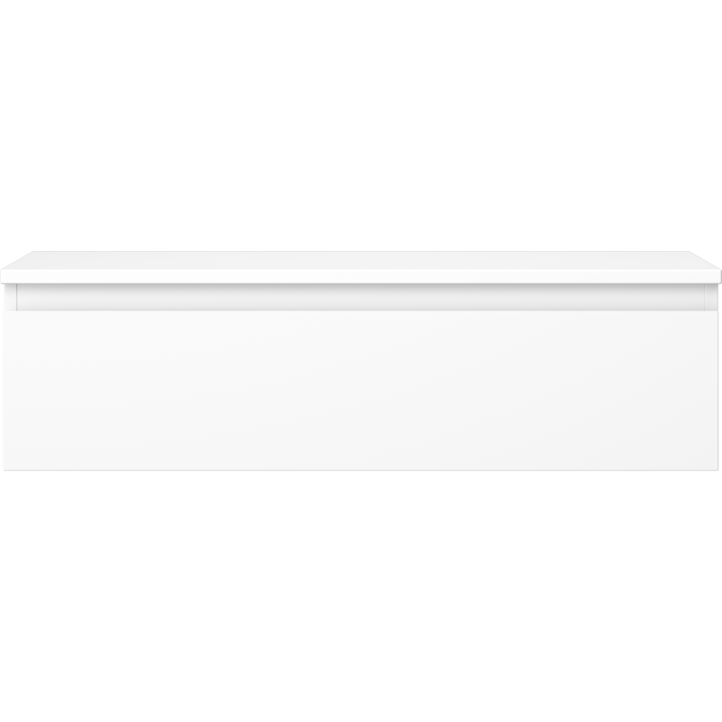 Underskap til servant i hvit matt finish med én skuff, sett forfra uten synlige håndtak.