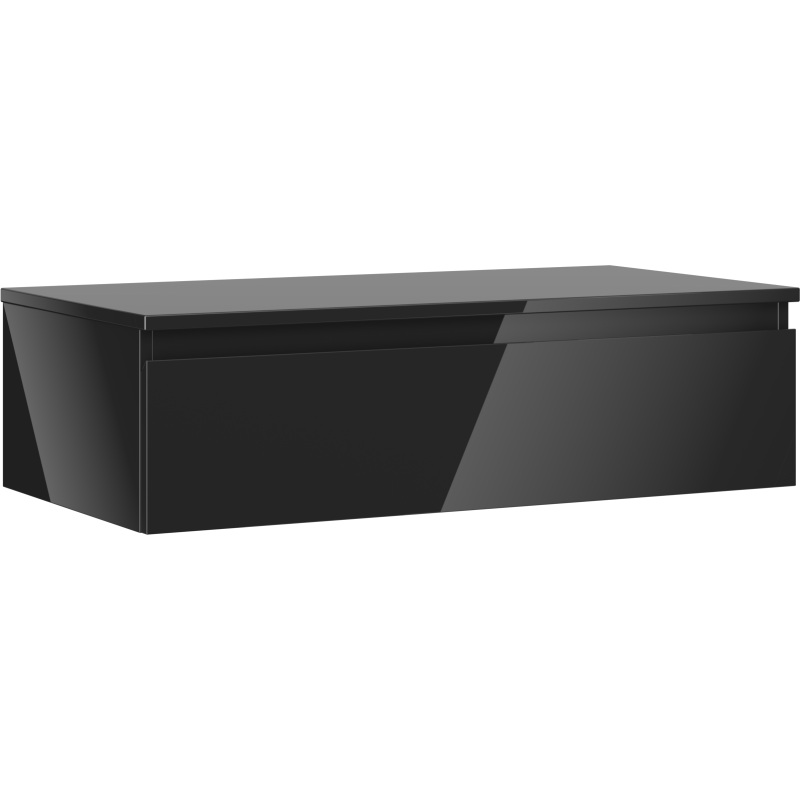 Servantskap 90 cm svart høyglans med én skuff, minimalistisk design uten synlige håndtak.