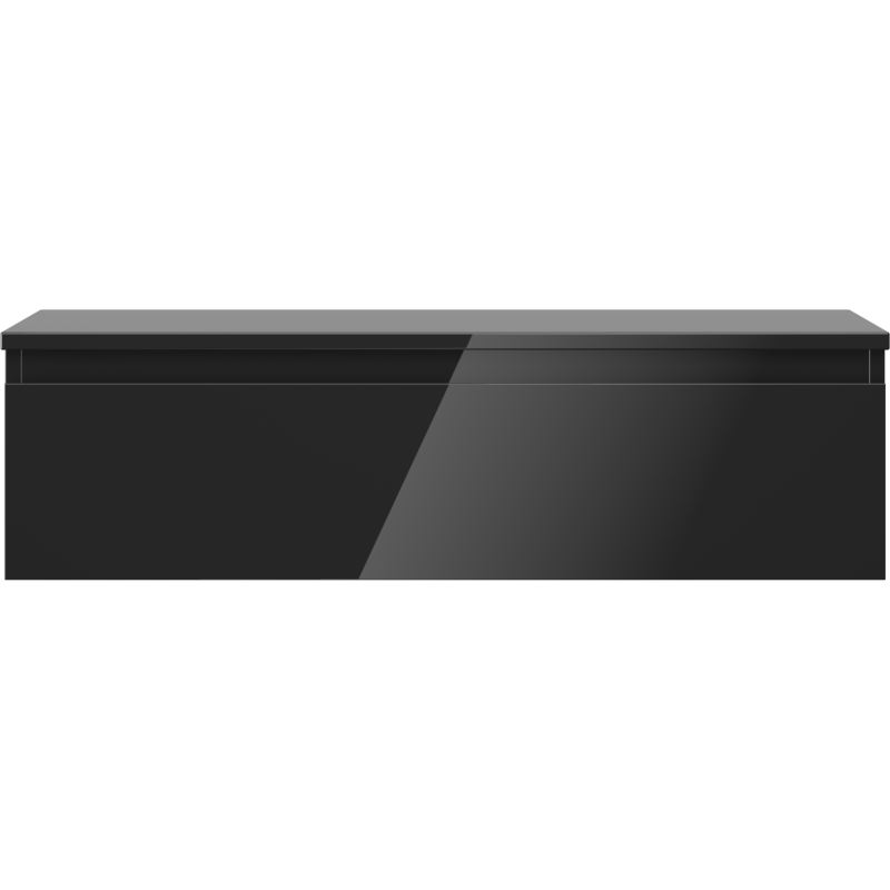 Underskap til servant Mexen Orio 90 cm i svart høyglans med én skuff, sett rett forfra.