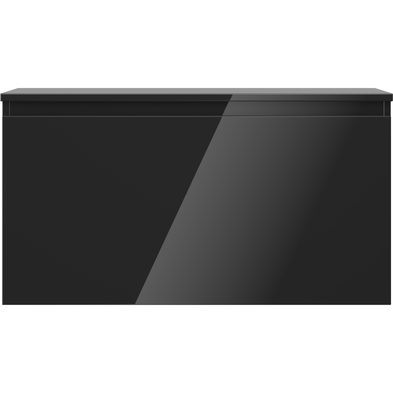 Underskap til servant i svart høyglans, rett forfra med blank, moderne overflate.