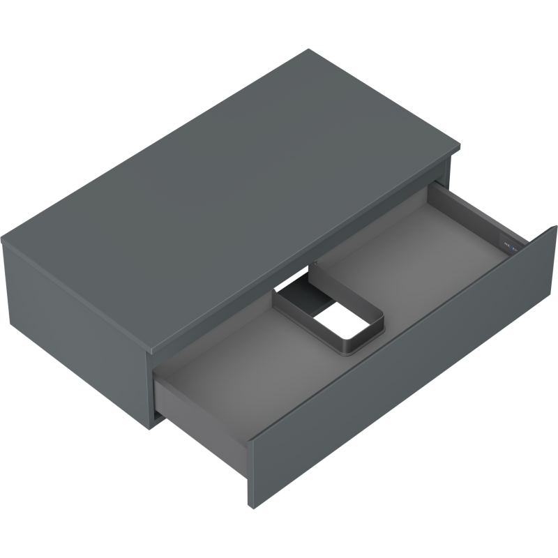 Servantskap uten vask 90 cm grafitt matt, åpen skuff med innvendig rom og integrert boks.