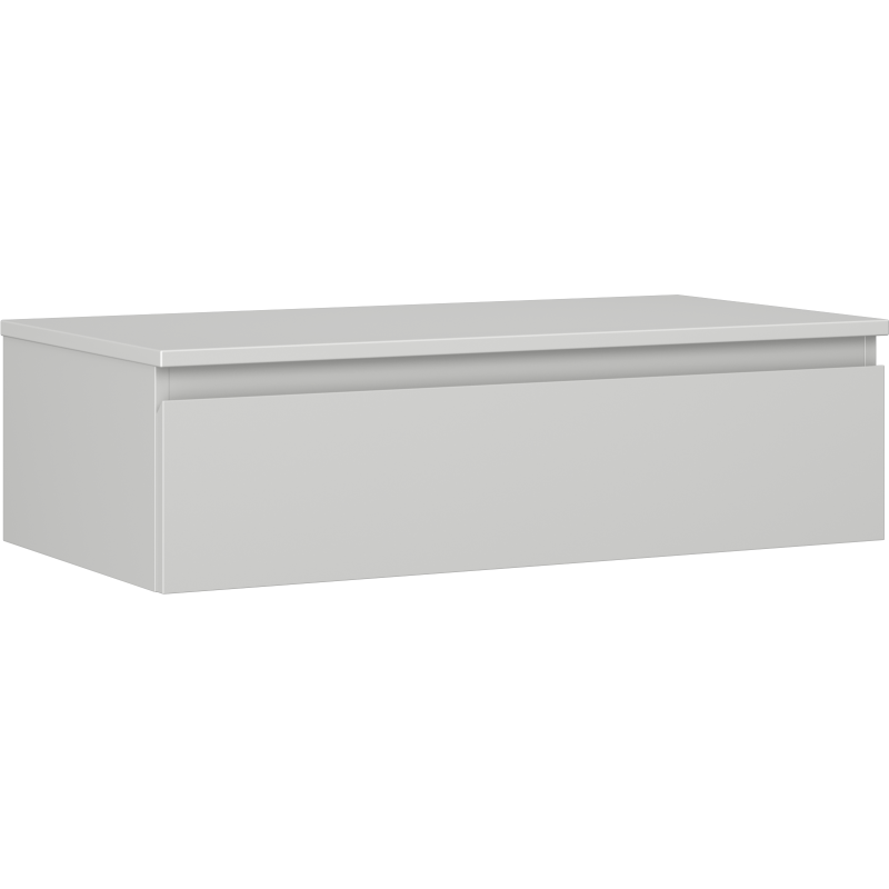 Servantskap 90 cm grå matt veggmontert med én skuff og glatt front uten synlige håndtak.