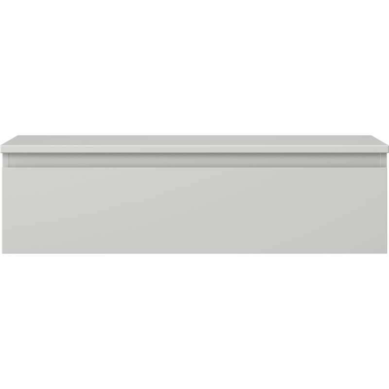 Underskap til servant Mexen Orio i lys grå matt overflate, sett forfra med lukket skuff.