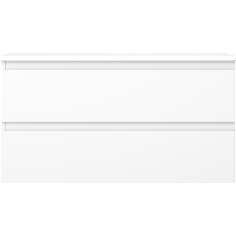 Underskap til servant i hvit matt finish med to skuffer og minimalistisk design, sett forfra.