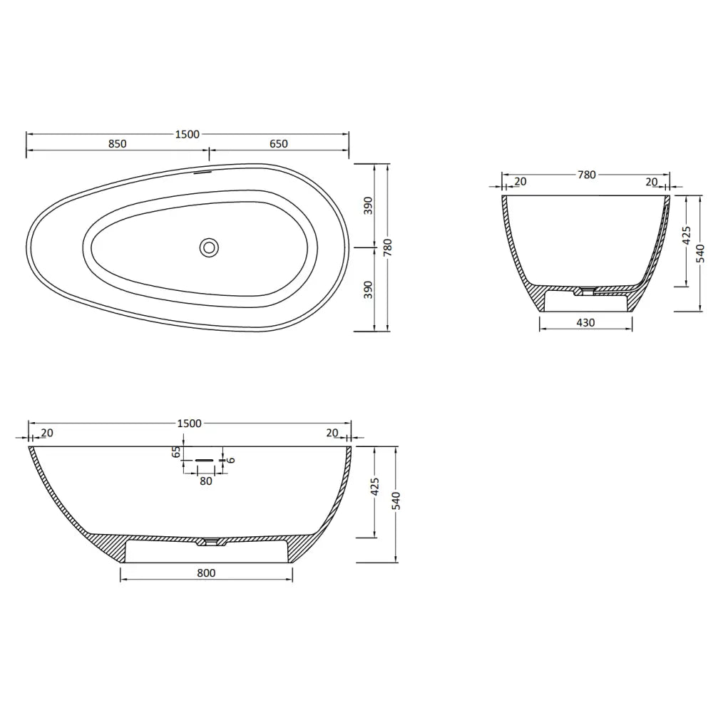 Mexen Palermo Frittstående Badekar i Kompositt 150x78 Cm Matt Hvit