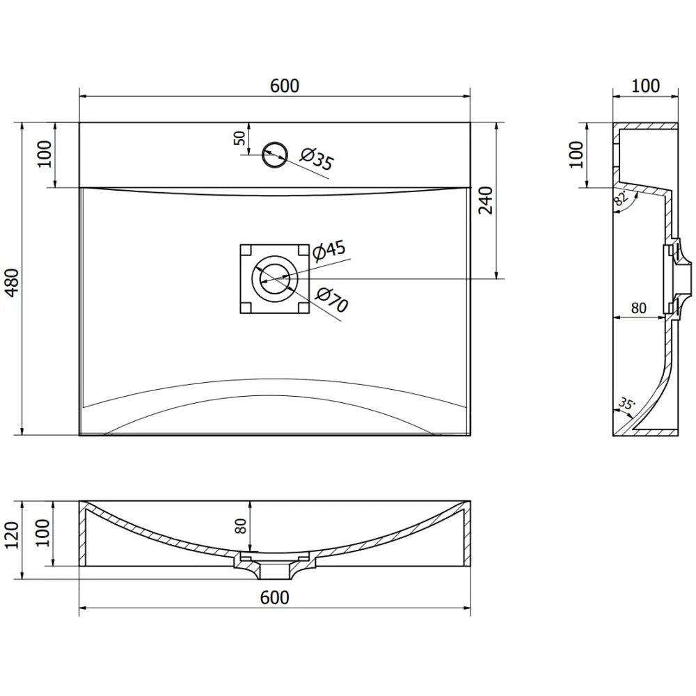 Mexen Poli Servant for Benkeplate av Kompositt 1/o 60x48 Cm Svart