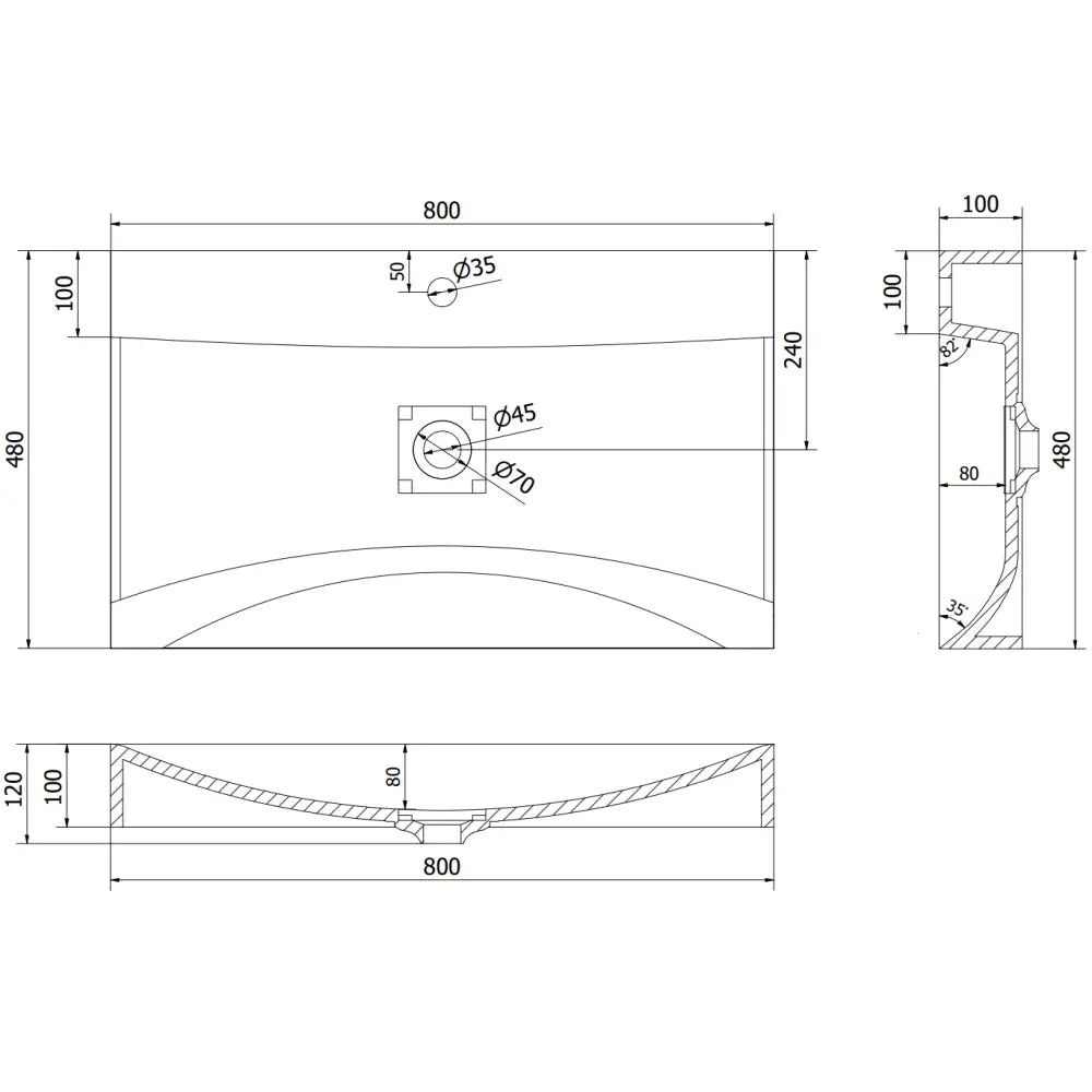 Mexen Poli Servant til Montering på Benkeplate i Kompositt 1/o 80x48 Cm Hvit
