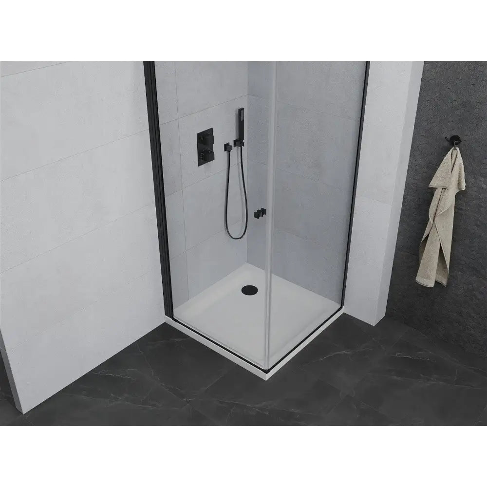 Dusjhjørne med Dusjbrett Svingdør 100x100 Cm Gjennomsiktig Svart