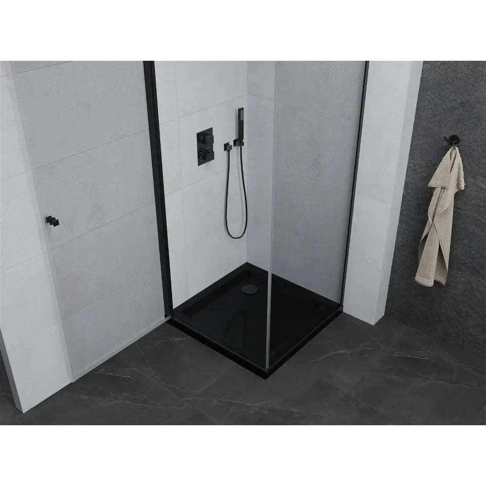 Dusjhjørne med Dusjbrett 70x70 Cm Gjennomsiktig Svart S4