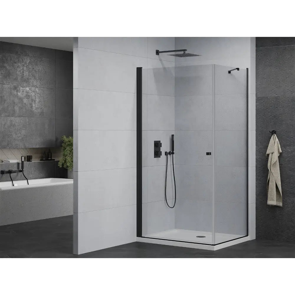 Dusjhjørne med Dusjbrett 90x70 Cm Gjennomsiktig Svart