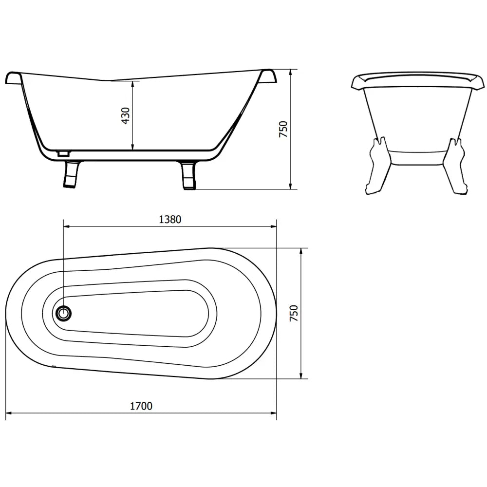 Mexen Retro Frittstående Badekar 170x75 Cm Hvitt Gylne Ben - 53251707500