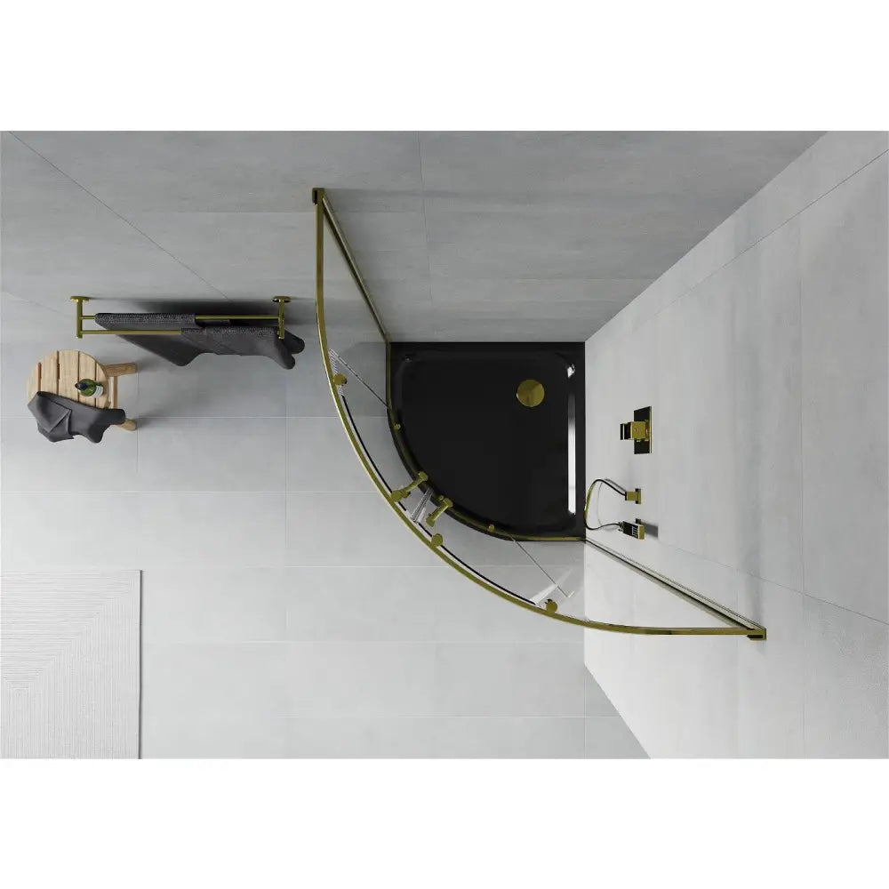 Dusjhjørne med Dusjbrett Halvrund 90x90 Cm Gjennomsiktig Gull