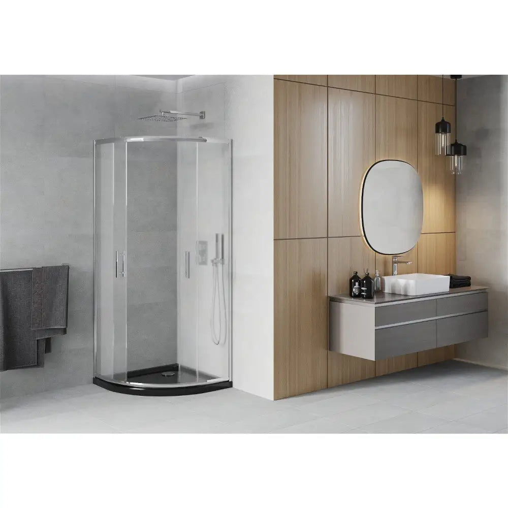 Dusjhjørne med Dusjbrett Halvrund 80x80 Cm Frostet Krom