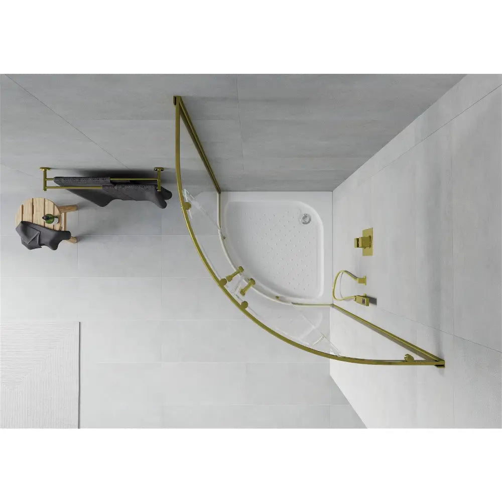 Dusjhjørne med Dusjbrett Halvrund 80x80 Cm Gjennomsiktig Gull