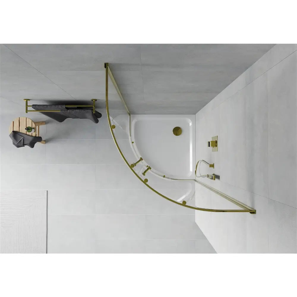 Dusjhjørne med Dusjbrett Halvrund 80x80 Cm Gjennomsiktig Gull