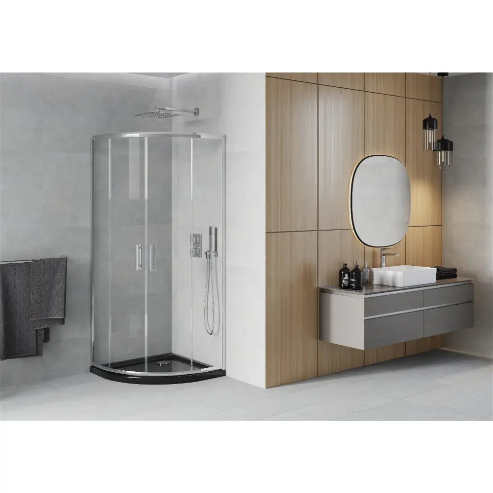 Dusjhjørne med Dusjbrett Halvrund 80x80 Cm Gjennomsiktig Krom S3