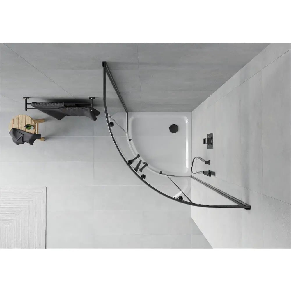 Dusjhjørne med Dusjbrett Halvrund 80x80 Cm Gjennomsiktig Svart