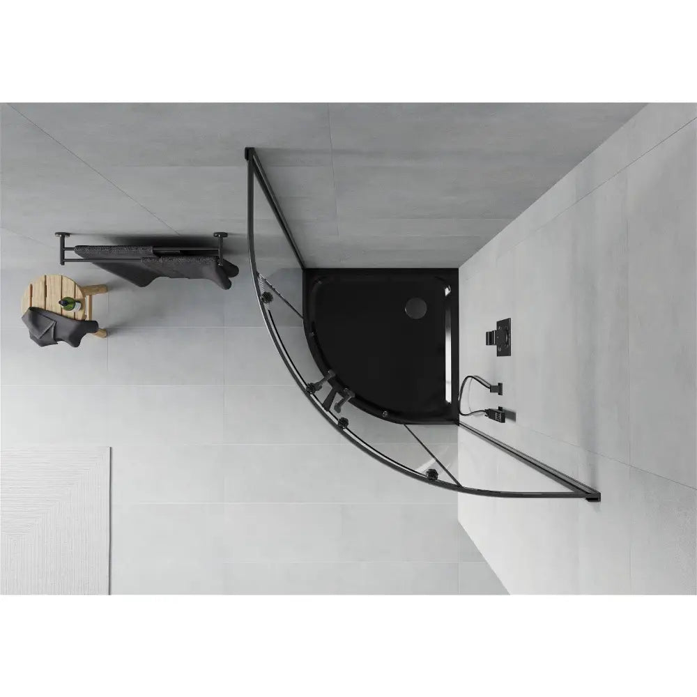 Dusjhjørne med Dusjbrett Halvrund 80x80 Cm Gjennomsiktig Svart