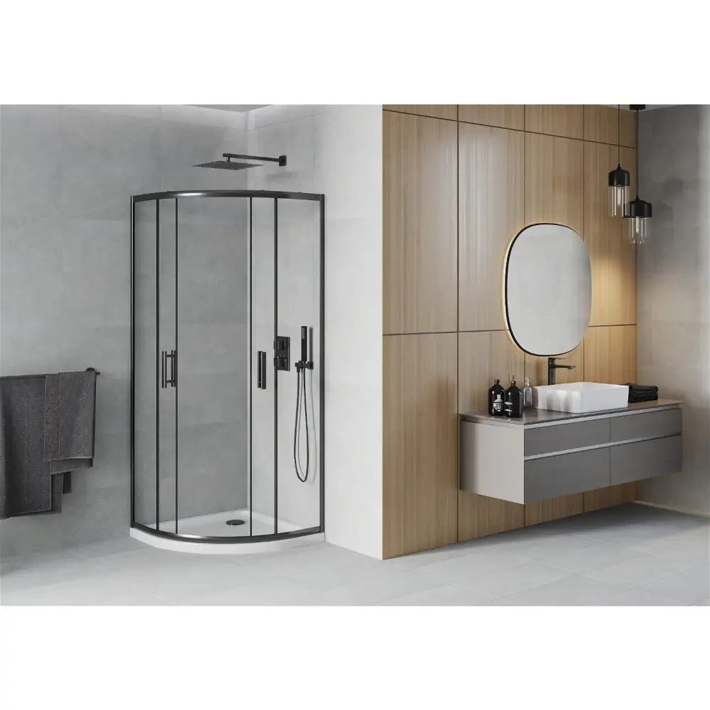 Dusjhjørne med Dusjbrett Halvrund 80x80 Cm Gjennomsiktig Svart