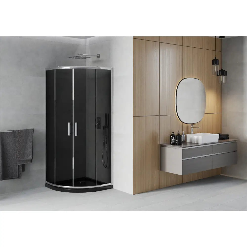 Dusjhjørne med Dusjbrett Halvrund 80x80 Cm Grafitt