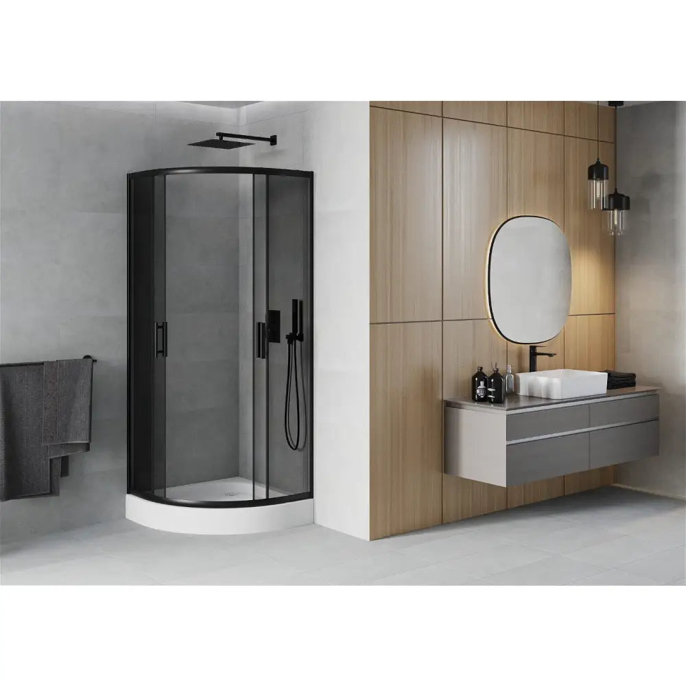 Dusjhjørne med Dusjbrett Halvrund 80x80 Cm Grafitt S2