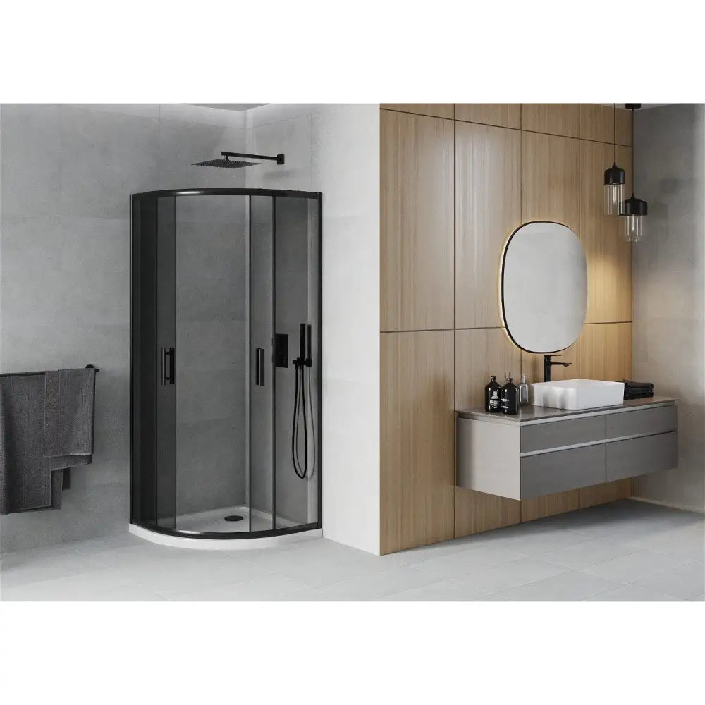 Dusjhjørne med Dusjbrett Halvrund 80x80 Cm Grafitt