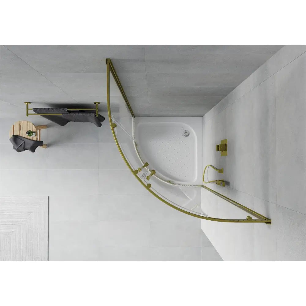 Dusjhjørne med Dusjbrett Halvrund 80x80 Cm Striper Gull