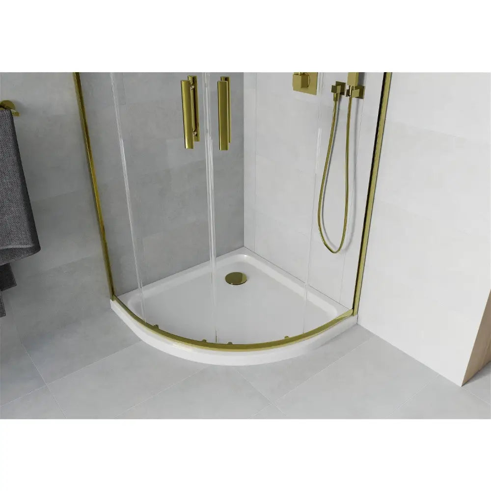 Dusjhjørne med Dusjbrett Halvrund 90x90 Cm Gjennomsiktig Gull