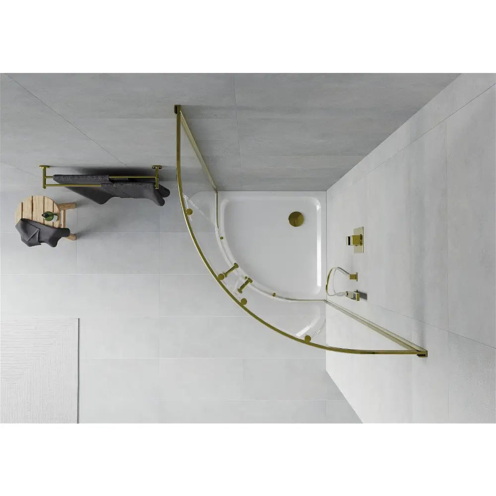 Dusjhjørne med Dusjbrett Halvrund 90x90 Cm Gjennomsiktig Gull