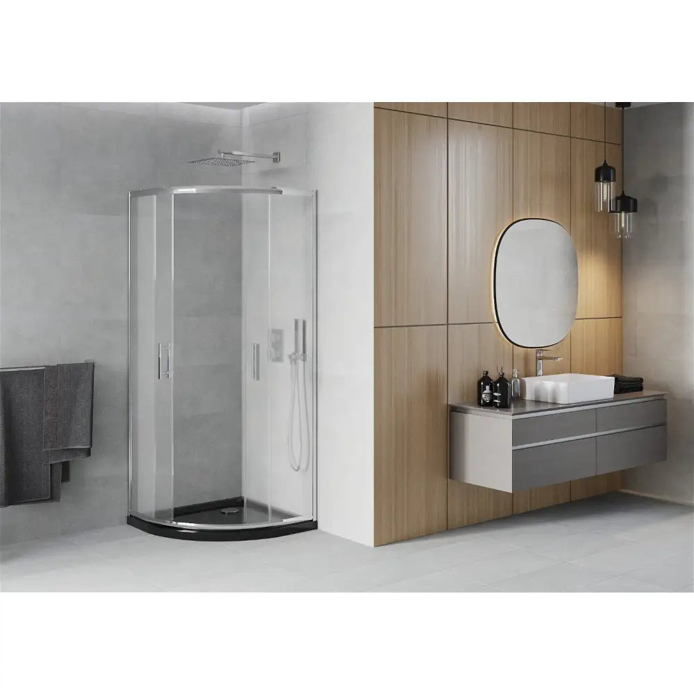 Dusjhjørne med Dusjbrett Halvrund 90x90 Cm Gjennomsiktig Krom S2