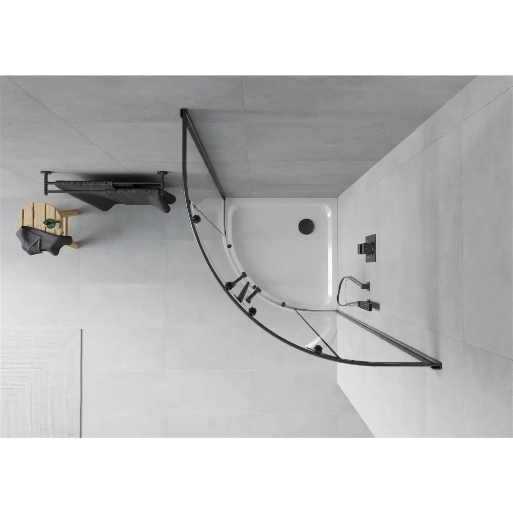 Dusjhjørne med Dusjbrett Halvrund 90x90 Cm Gjennomsiktig Svart