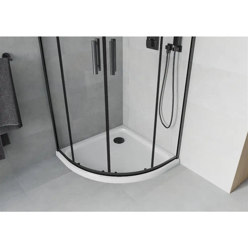 Dusjhjørne med Dusjbrett Halvrund 90x90 Cm Gjennomsiktig Svart