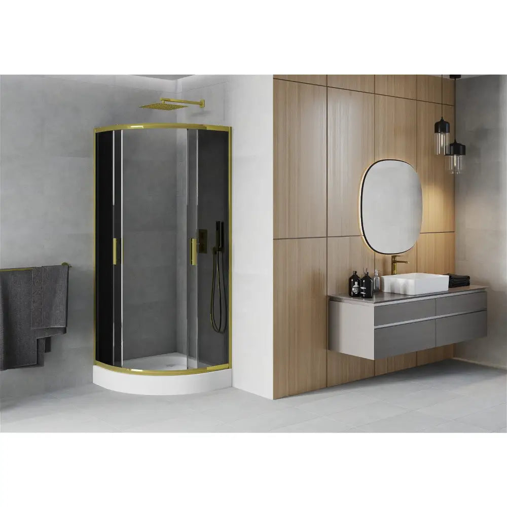 Dusjhjørne med Dusjbrett Halvrund 90x90 Cm Grafitt Gull