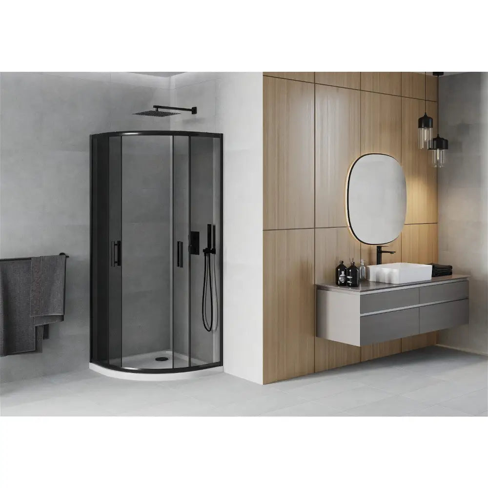 Dusjhjørne med Dusjbrett Halvrund 90x90 Cm Grafitt S2