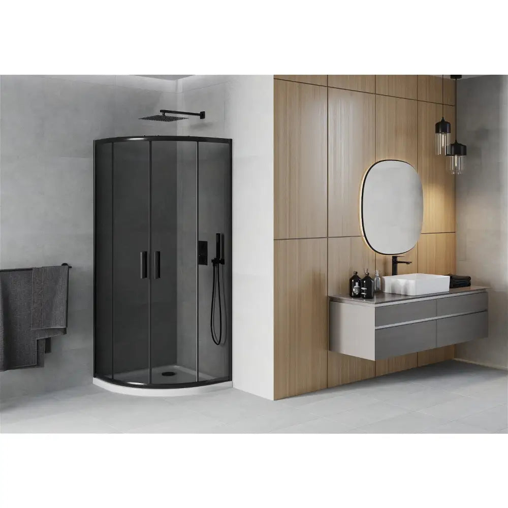 Dusjhjørne med Dusjbrett Halvrund 90x90 Cm Grafitt S2