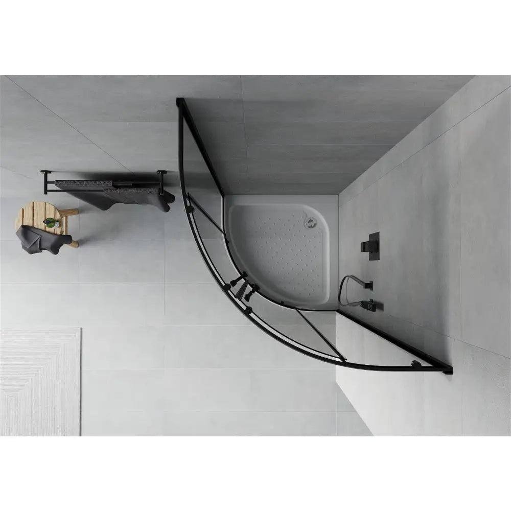 Dusjhjørne med Dusjbrett Halvrund 90x90 Cm Grafitt S3