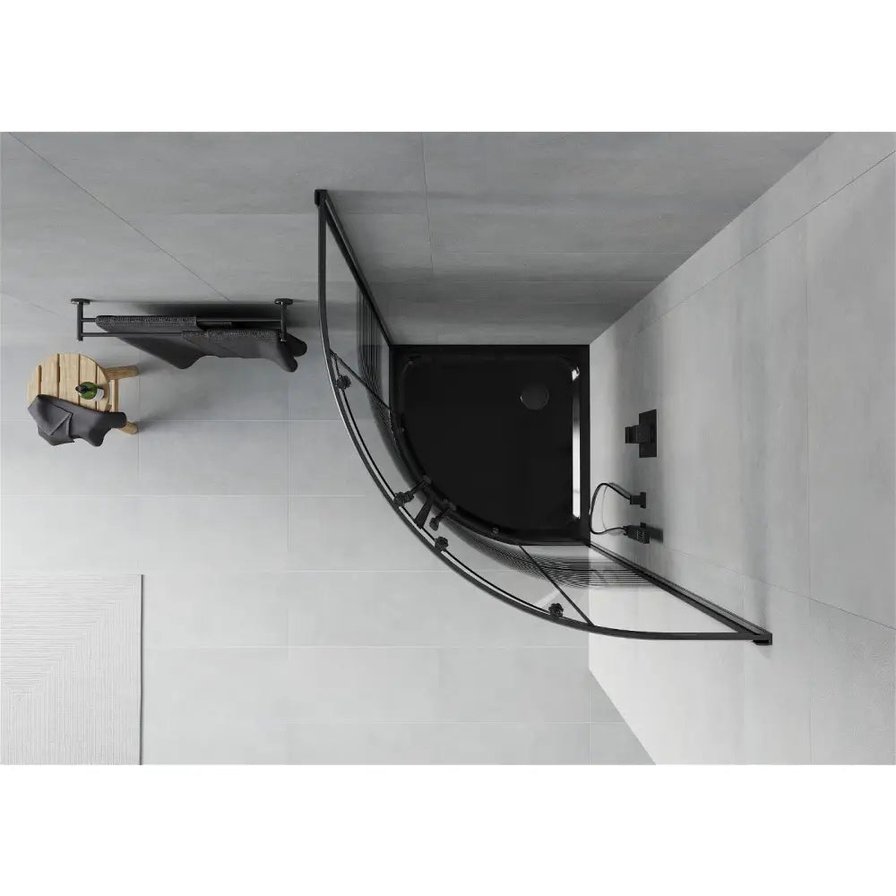 Dusjhjørne med Dusjbrett Halvrund 90x90 Cm Striper Svart