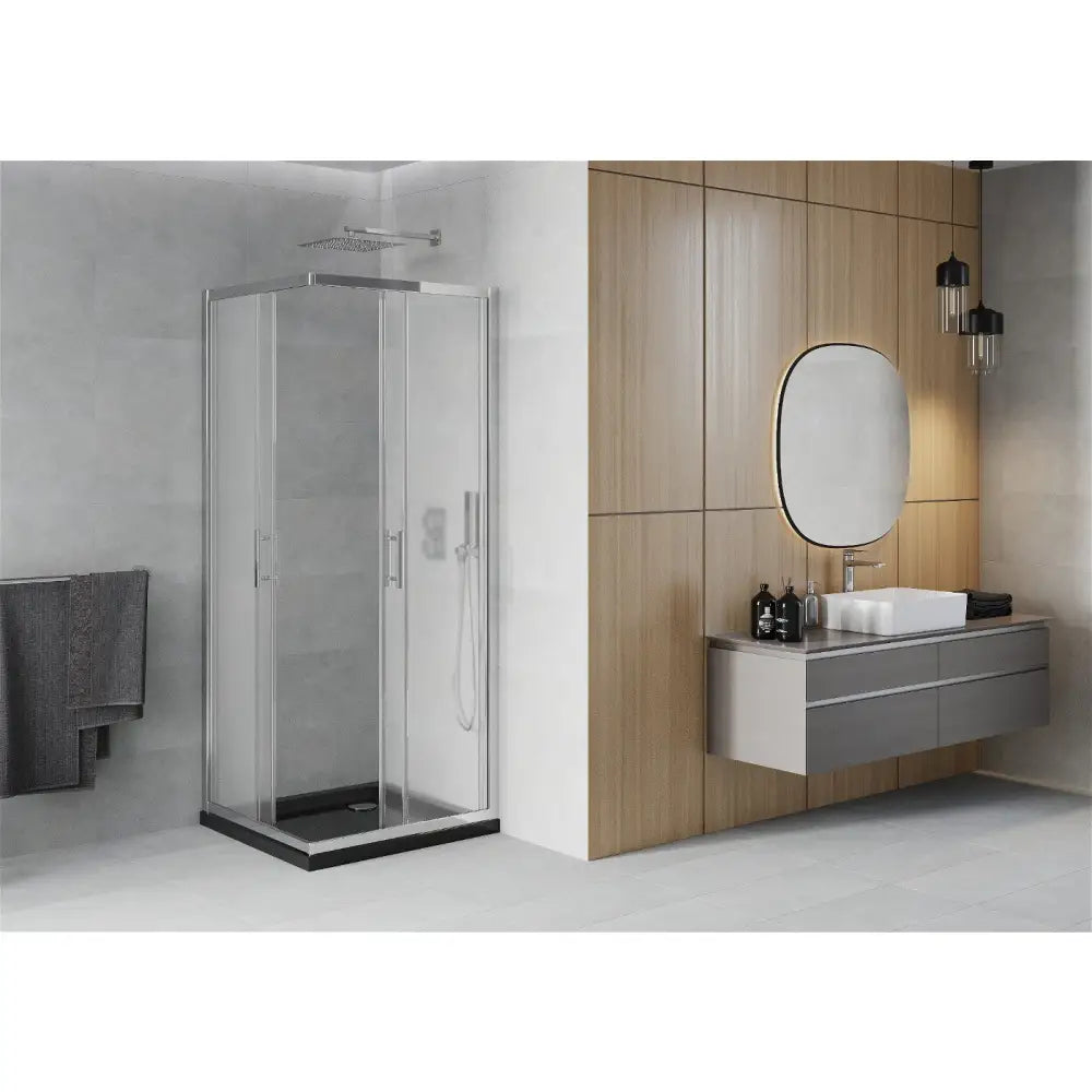 Dusjhjørne med Dusjbrett Kvadratisk 70x70 Cm Frostet Krom S2