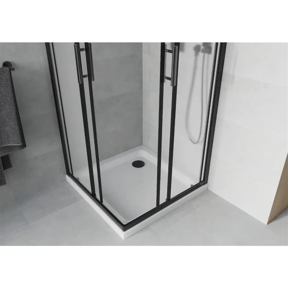 Dusjhjørne med Dusjbrett Kvadratisk 70x70 Cm Frostet Svart S2