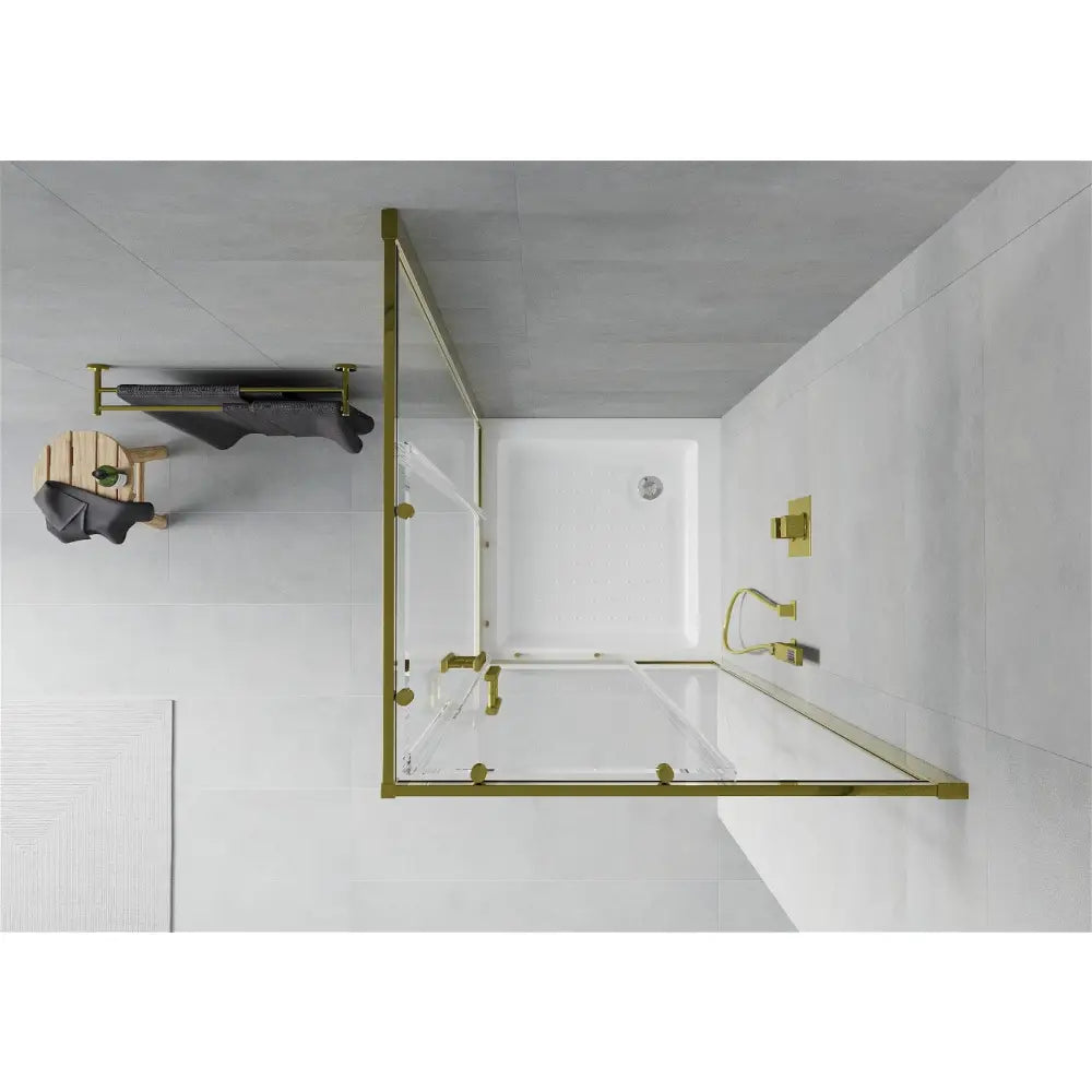Dusjhjørne med Dusjbrett Kvadratisk 70x70 Cm Gjennomsiktig Gull